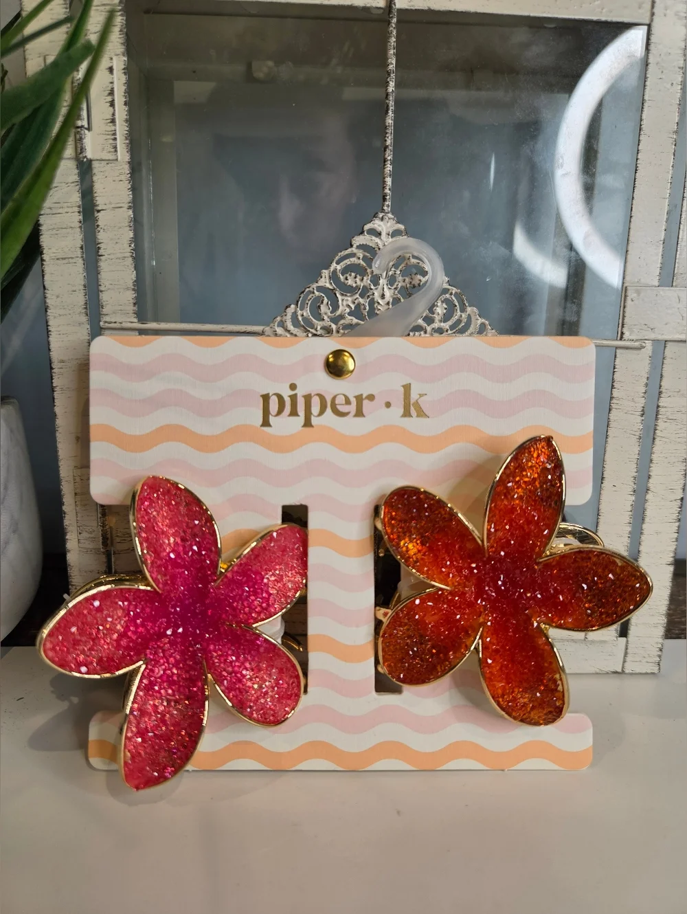 Piper K Metal Flower Hair Clips - Pink & Orange - Picture 2 of 5